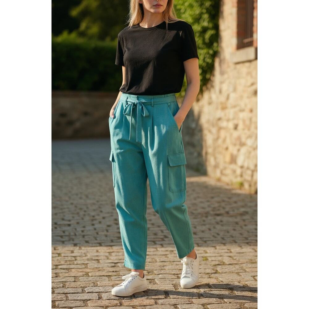 RAMY BROOK Pants Size M $295 Satin Pocket Allyn Pant Shiny Tropical Blue